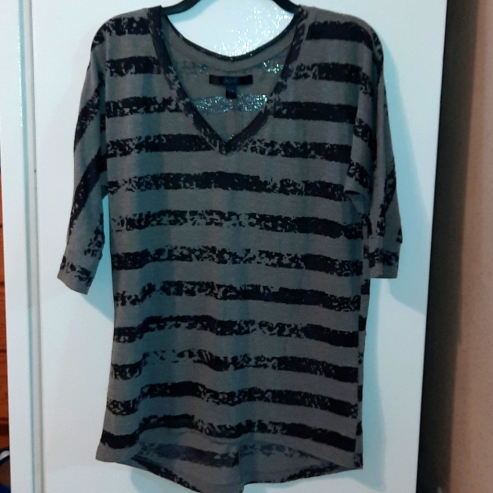 City Streets Black & Grey Striped  Blouse. Size Large.